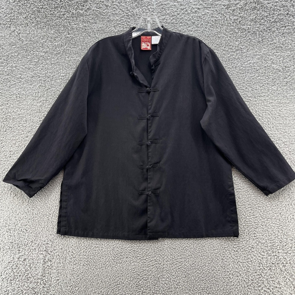 April Cornell Jacket Womens Medium Black Mandarin Collar Asian Frog Button Shirt